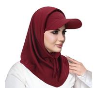 2pcs Sports Hijab Hat with Visor Sun Protective Neck Gaiter & Baseball Cap Set Athletic Islamic Muslim Turban Headwear Head Cover Sun Protection Skull Cap Red
