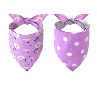 2PCS Spring Dog Bandana, Double-Sided Printing Yellow Green Daisy Plaid Adjustable Triangle Holiday Scarf Reversible Handkerchief Puppy Dog Cat Pet (Purple,Small)