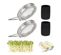 2pcs Sprouting Lids for 9cm/3.54in Wide Mouth Mason Jars, Stainless Steel Seed Germination Screens with Mesh Sprout Growing Screens & 2 Light Shields for Organic Alfalfa Broccoli Mung Bean Sprouts