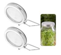 2pcs Sprouting Lids for Wide Mouth Mason Jars, Reusable Stainless Steel Seeds Sprout Growing Lid with Stand & Fine Mesh for Organic Alfalfa Broccoli Mung Bean Germination