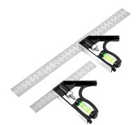 2Pcs Square Carpentry Metal Set, 150 + 300mm Adjustable Combination Try Square Tool with Spirit Level & Marking Needle, 45 & 90 Degree Multifunctional Right Angle Ruler for Engineers Carpenter