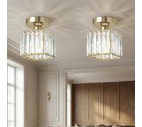 2Pcs Square Ceiling Light Metal Gold E27 Industrial Semi Flush Mount
