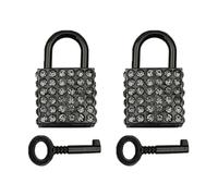2PCS Square Decorative Padlock, Zinc Alloy Bling Padlocks with Keys for Diary, Jewelry Box (Black)