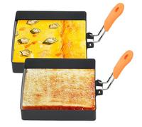 2Pcs Square Egg Mold Non-Stick 4 Inch Stainless Steel Square Egg Rings for Frying Eggs with Silicone Handle, Square Egg Mold for Breakfast Sandwiches Griddle Crumpet,Style 1