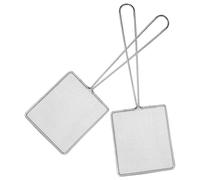 2pcs Square Flat Skimmer Ladle Stainless Steel Fine Mesh Long Handle | Spider Design for Fast Draining, Removes Food Debris from Soups and Frying Oil, Suitable for Home Kitchens