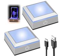 2PCS Square LED Light Base, Multicolor Show Stand Display Plate 6 Lighting Colour, Square Display Lighted Pedestals Stand for 3D Crystal Ball Glass Art Statues, Sensitive Touch Switch(Concave Surface)