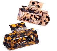 2pcs Square Medium hair claw clips for thick fine hair,Tortoise shell rectangle claw hair clips medium for women ladies