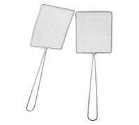 2pcs Square Mesh Skimmer Spoon Stainless Steel Fry Scoop Long Handle | Fine Wire Design, Fast Draining for Chips, Boiling Broth and Soup Clarification, Suitable for Home Kitchens or Restaurants
