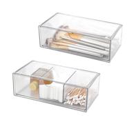 2PCS Square Qtip Holder Dispenser, Clear Cotton Ball Holder With Compartments, Stackable Cotton Pad Container, Cosmetic Organizer for Bathroom Canisters Vanity Makeup