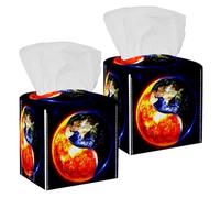 2PCS Square Tissue Box Cover, 3D Tai Chi Sun Earth Leather Tissue Case Facial Paper Organizer Dispenser for Vanity Toilet Tank Dresser Night Stand Table Countertop Office Car