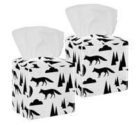 2PCS Square Tissue Box Cover, Abstract Black and White Fox Moutain Cloud Pattern Leather Tissue Case Facial Paper Organizer Dispenser for Vanity Toilet Tank Dresser Night Stand Table Countertop