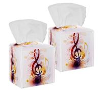 2PCS Square Tissue Box Cover, Abstract Music Notes Background Leather Tissue Case Facial Paper Organizer Dispenser for Vanity Toilet Tank Dresser Night Stand Table Countertop Office Car