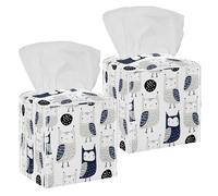 2PCS Square Tissue Box Cover, Abstract Shapes Woodland Owls Pattern Leather Tissue Case Facial Paper Organizer Dispenser for Vanity Toilet Tank Dresser Night Stand Table Countertop Office Car