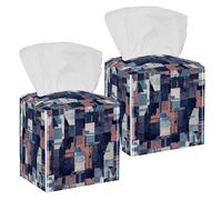 2PCS Square Tissue Box Cover, Abstract Urban Broken Graphic Motif Leather Tissue Case Facial Paper Organizer Dispenser for Vanity Dresser Night Stand Table Countertop Office Car