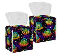 2PCS Square Tissue Box Cover, Alien Monsters Cartoon Leather Tissue Case Facial Paper Organizer Dispenser for Vanity Toilet Tank Dresser Night Stand Table Countertop Office Car