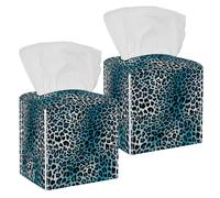 2PCS Square Tissue Box Cover, Amazing Blue Bright Leopard Print Leather Tissue Case Facial Paper Organizer Dispenser for Vanity Toilet Tank Dresser Night Stand Table Countertop Office Car