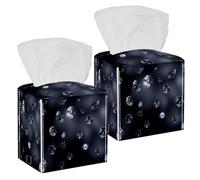 2PCS Square Tissue Box Cover, Amazing Diamonds Leather Tissue Case Facial Paper Organizer Dispenser for Vanity Toilet Tank Dresser Night Stand Table Countertop Office Car