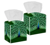 2PCS Square Tissue Box Cover, Amazing Peacock Spreads Its Tail Leather Tissue Case Facial Paper Organizer Dispenser for Vanity Toilet Tank Dresser Night Stand Table Countertop Office Car
