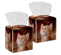 2PCS Square Tissue Box Cover, Angel Cat Baby Wings Leather Tissue Case Facial Paper Organizer Dispenser for Vanity Toilet Tank Dresser Night Stand Table Countertop Office Car