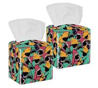 2PCS Square Tissue Box Cover, Angry Shark Sea Life Pattern Leather Tissue Case Facial Paper Organizer Dispenser for Vanity Toilet Tank Dresser Night Stand Table Countertop Office Car