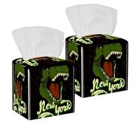 2PCS Square Tissue Box Cover, Angry Tyrannosaurus Head Leather Tissue Case Facial Paper Organizer Dispenser for Vanity Toilet Tank Dresser Night Stand Table Countertop Office Car