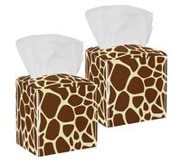 2PCS Square Tissue Box Cover, Animal Giraffe Print Leather Tissue Case Facial Paper Organizer Dispenser for Vanity Toilet Tank Dresser Night Stand Table Countertop Office Car