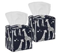 2PCS Square Tissue Box Cover, Animals Giraffe Art Pattern Leather Tissue Case Facial Paper Organizer Dispenser for Vanity Toilet Tank Dresser Night Stand Table Countertop Office Car