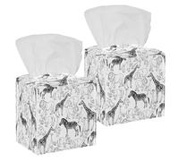 2PCS Square Tissue Box Cover, Animals Hippo Giraffe Lion Zebra Monkey Leather Tissue Case Facial Paper Organizer Dispenser for Vanity Toilet Tank Dresser Night Stand Table Countertop Office Car