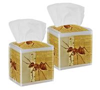 2PCS Square Tissue Box Cover, Ant on The Old Newspaper Leather Tissue Case Facial Paper Organizer Dispenser for Vanity Toilet Tank Dresser Night Stand Table Countertop Office Car