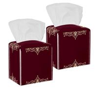 2PCS Square Tissue Box Cover, Arabian Style Arabesque Pattern 2 Leather Tissue Case Facial Paper Organizer Dispenser for Vanity Toilet Tank Dresser Night Stand Table Countertop Office Car