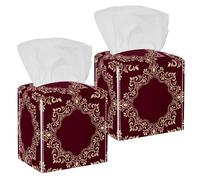 2PCS Square Tissue Box Cover, Arabian Style Arabesque Pattern 5 Leather Tissue Case Facial Paper Organizer Dispenser for Vanity Toilet Tank Dresser Night Stand Table Countertop Office Car