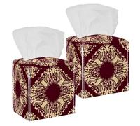 2PCS Square Tissue Box Cover, Arabian Style Arabesque Pattern 6 Leather Tissue Case Facial Paper Organizer Dispenser for Vanity Toilet Tank Dresser Night Stand Table Countertop Office Car
