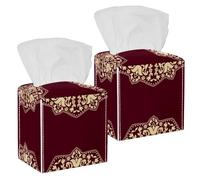 2PCS Square Tissue Box Cover, Arabian Style Arabesque Pattern Leather Tissue Case Facial Paper Organizer Dispenser for Vanity Toilet Tank Dresser Night Stand Table Countertop Office Car