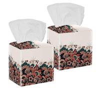 2PCS Square Tissue Box Cover, Arabic Style Arabesque Pattern Leather Tissue Case Facial Paper Organizer Dispenser for Vanity Toilet Tank Dresser Night Stand Table Countertop Office Car