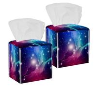 2PCS Square Tissue Box Cover, Astrology Mystic Galaxy Outer Space Universe Leather Tissue Case Facial Paper Organizer Dispenser for Vanity Toilet Tank Dresser Night Stand Table Countertop Office Car