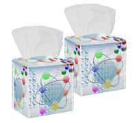 2PCS Square Tissue Box Cover, Atomic Elements Periodic Leather Tissue Case Facial Paper Organizer Dispenser for Vanity Toilet Tank Dresser Night Stand Table Countertop Office Car