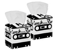 2PCS Square Tissue Box Cover, Audio Cassette Tape Leather Tissue Case Facial Paper Organizer Dispenser for Vanity Toilet Tank Dresser Night Stand Table Countertop Office Car