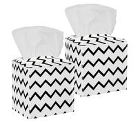 2PCS Square Tissue Box Cover, Awesome Black Diagonal Stripe Leather Tissue Case Facial Paper Organizer Dispenser for Vanity Toilet Tank Dresser Night Stand Table Countertop Office Car