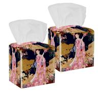 2PCS Square Tissue Box Cover, Awesome Japanese Geisha Girl Leather Tissue Case Facial Paper Organizer Dispenser for Vanity Toilet Tank Dresser Night Stand Table Countertop Office Car