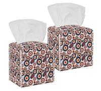 2PCS Square Tissue Box Cover, Awesome Round Pattern Leather Tissue Case Facial Paper Organizer Dispenser for Vanity Toilet Tank Dresser Night Stand Table Countertop Office Car