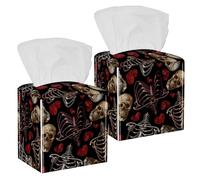 2PCS Square Tissue Box Cover, Awesome Skull Head Butterfly Love Leather Tissue Case Facial Paper Organizer Dispenser for Vanity Toilet Tank Dresser Night Stand Table Countertop Office Car