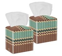 2PCS Square Tissue Box Cover, Awesome Wave Stripe Leather Tissue Case Facial Paper Organizer Dispenser for Vanity Toilet Tank Dresser Night Stand Table Countertop Office Car