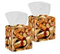 2PCS Square Tissue Box Cover, Awesome Wine Corks Leather Tissue Case Facial Paper Organizer Dispenser for Vanity Toilet Tank Dresser Night Stand Table Countertop Office Car
