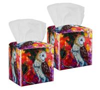 2PCS Square Tissue Box Cover, Barn Owl Bird Leather Tissue Case Facial Paper Organizer Dispenser for Vanity Toilet Tank Dresser Night Stand Table Countertop Office Car