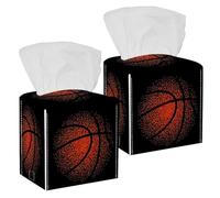 2PCS Square Tissue Box Cover, Basketball Basket Dots Ball Pattern Leather Tissue Case Facial Paper Organizer Dispenser for Vanity Toilet Tank Dresser Night Stand Table Countertop Office Car