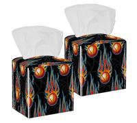 2PCS Square Tissue Box Cover, Basketball Hot Rod Flame Leather Tissue Case Facial Paper Organizer Dispenser for Vanity Toilet Tank Dresser Night Stand Table Countertop Office Car