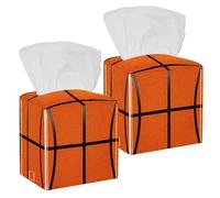 2PCS Square Tissue Box Cover, Basketball Sport Game Leather Tissue Case Facial Paper Organizer Dispenser for Vanity Toilet Tank Dresser Night Stand Table Countertop Office Car