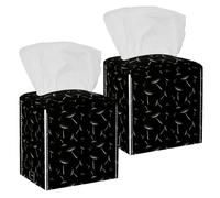 2PCS Square Tissue Box Cover, Beautiful Dandelions with Black Background Leather Tissue Case Facial Paper Organizer Dispenser for Vanity Toilet Tank Dresser Night Stand Table Countertop Office Car