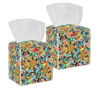 2PCS Square Tissue Box Cover, Bird Phoenix and Sunflower Leather Tissue Case Facial Paper Organizer Dispenser for Vanity Toilet Tank Dresser Night Stand Table Countertop Office Car