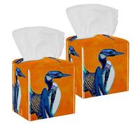 2PCS Square Tissue Box Cover, Birds Great Loons Leather Tissue Case Facial Paper Organizer Dispenser for Vanity Toilet Tank Dresser Night Stand Table Countertop Office Car